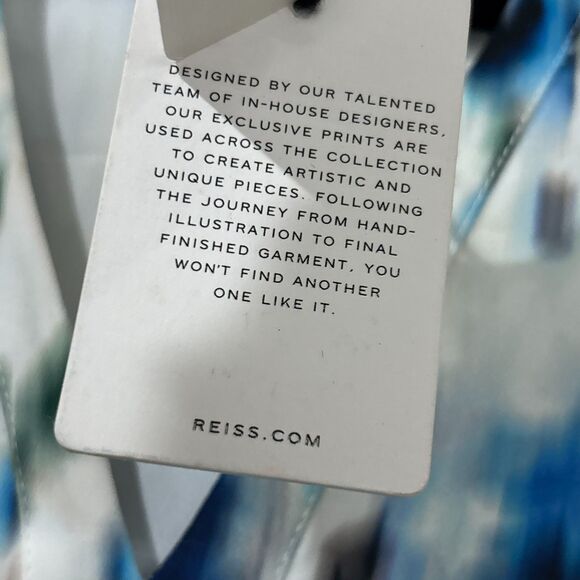 Reiss Dress Blue Green Abstract Print Fit Flare Pockets Size 2 NEW - Picture 15 of 15